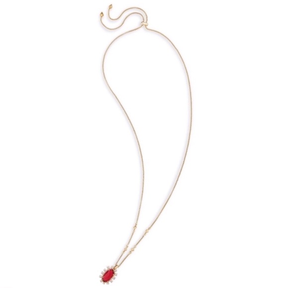 KENDRA SCOTT • Vintage Antique Gold Brett Berry Red Illusion Necklace - Picture 3 of 8